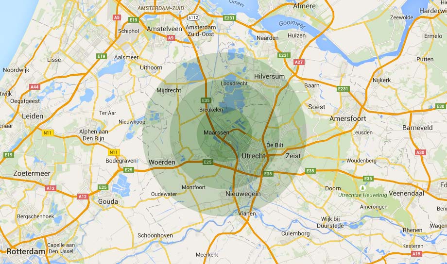 Werkgebied van hovenier Verdonk Tuinen: provincie Utrecht en omgeving